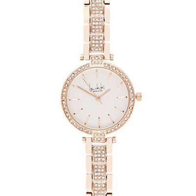 Ladies rose gold plated crystal analogue watch
